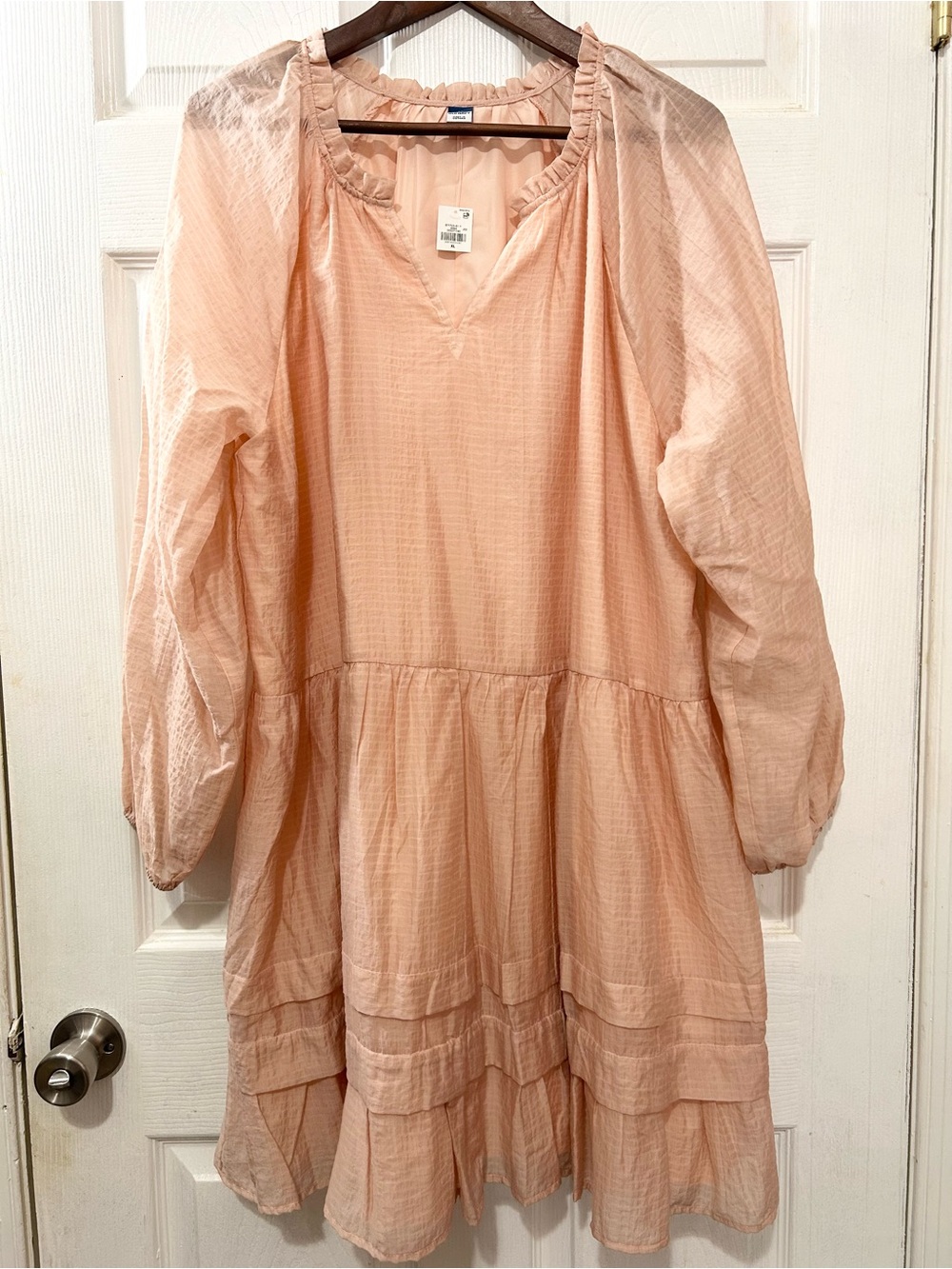 Old Navy XL LS Tiered Lined Mini Dress Peach Gelato NWT Boho Gauze Party